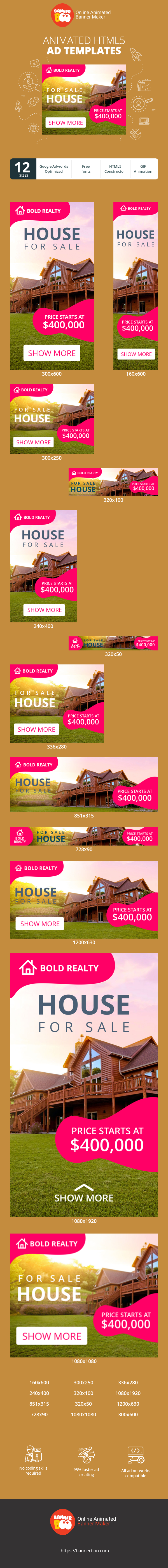 Banner ad template — House For Sale — Price Starts At $400000
