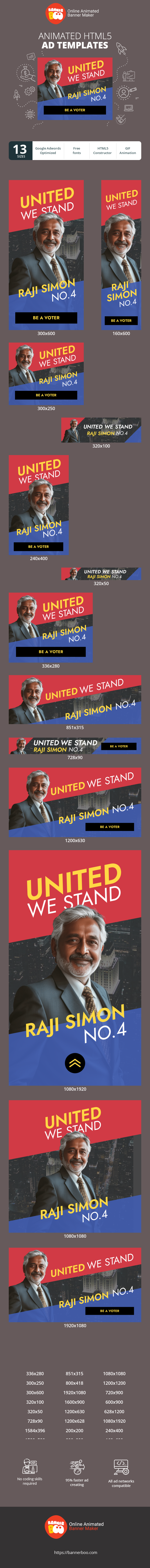 Banner ad template — United We Stand Raji Simon NO.4 — Vote Day