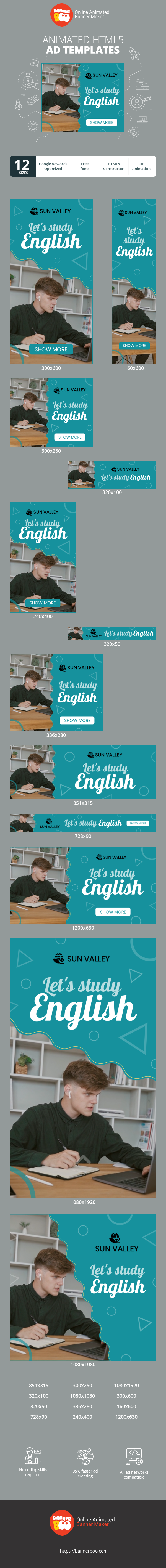 Banner ad template — Let's Study English — Education