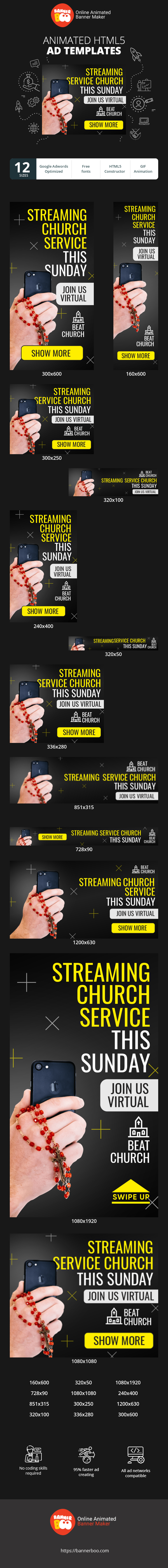 Banner ad template — Streaming Church Service This Sunday — Join Us Virtual