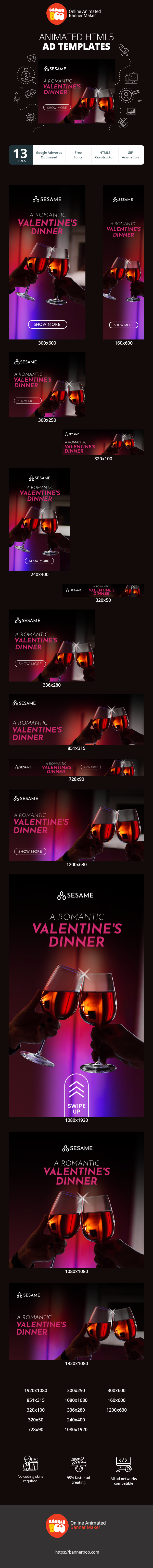 Banner ad template — A Romantic Valentine's Dinner —Restaurant