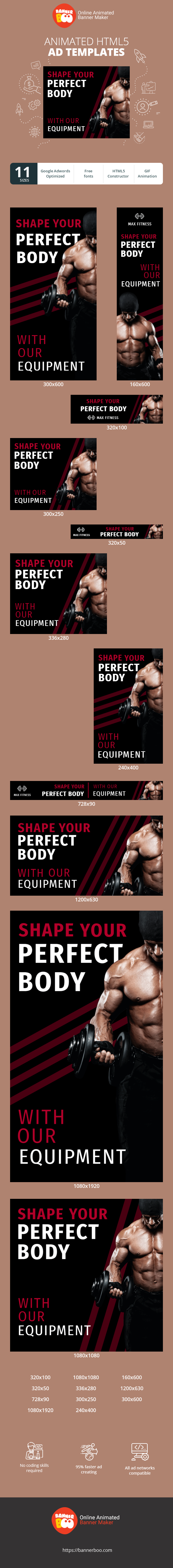 Banner ad template — Shape Your Perfect Body With Our Equipment — First Workout For Free