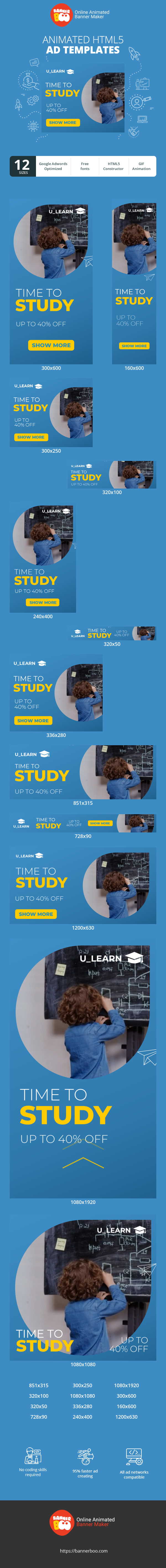 Banner ad template — Time To Study — Up To 40% Off