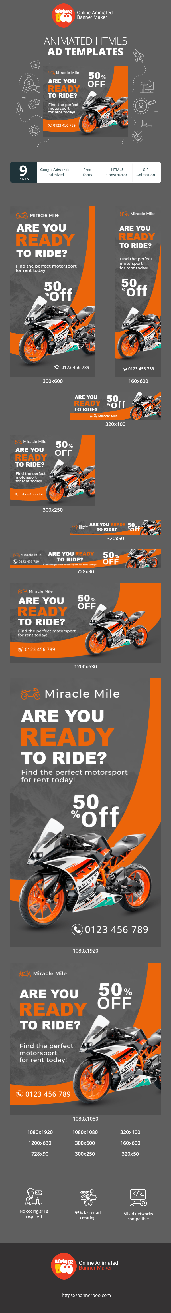 Banner ad template — Are You Ready to Ride? — Find the Perfect Motorsport for Rent Today!
