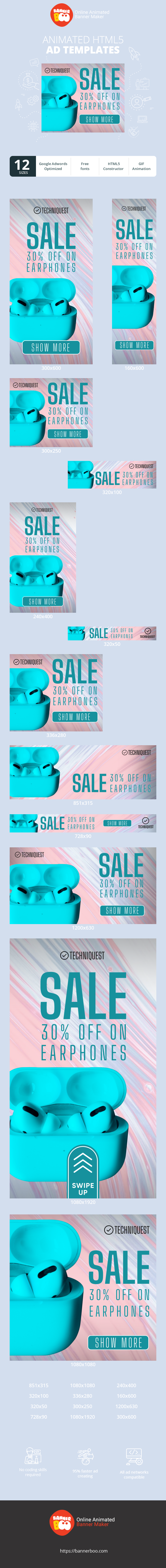 Banner ad template — Sale — 30% Off On Earphones