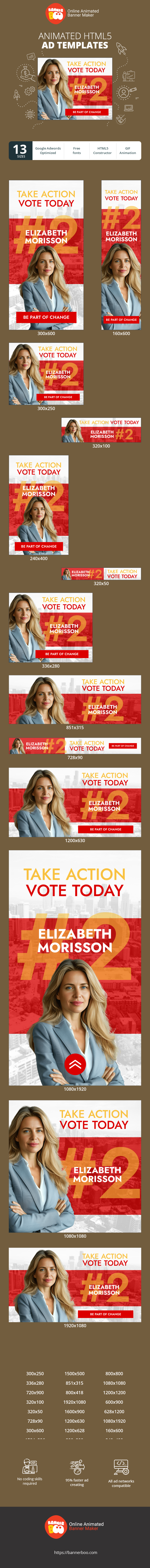 Banner ad template — Take Action Vote Today #2 Elizabeth Morisson — Midterm Election Day