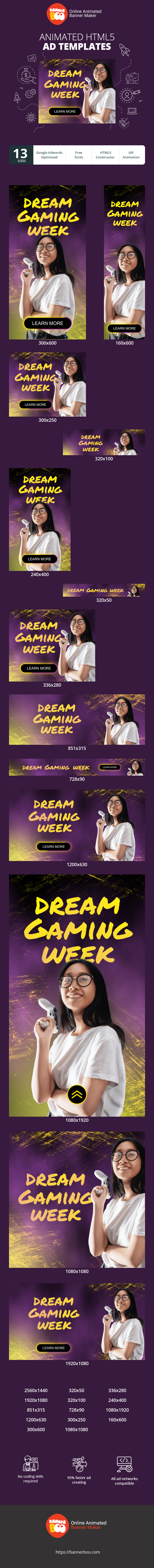 Banner ad template — Dream Gamig Week — With Kate Comjoy