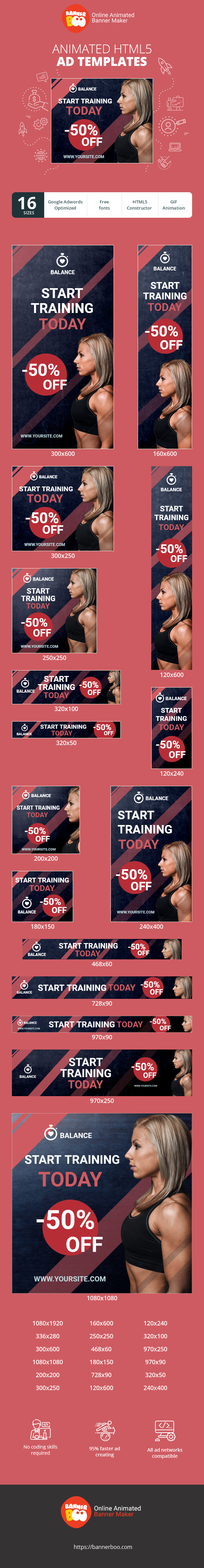 Banner ad template — Start Training Today — 50% Off