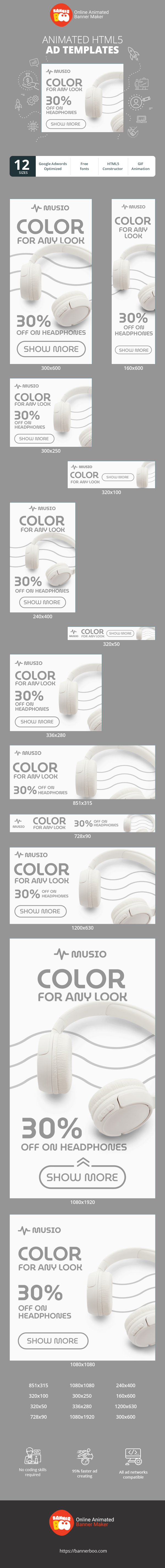 Banner ad template — Color For Any Look — 30% Off On Headphones