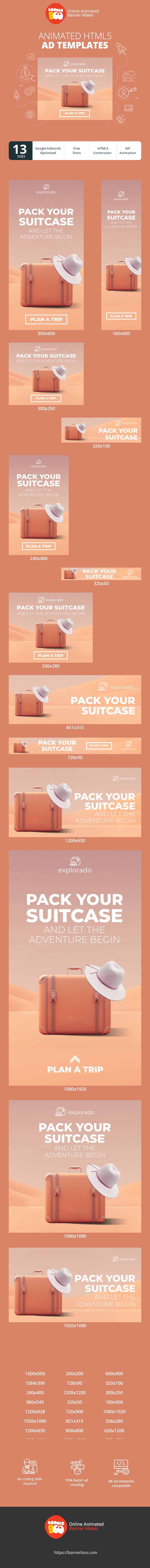 Szablon reklamy banerowej — Pack Your Suitcase — And Let The Adventure Begin