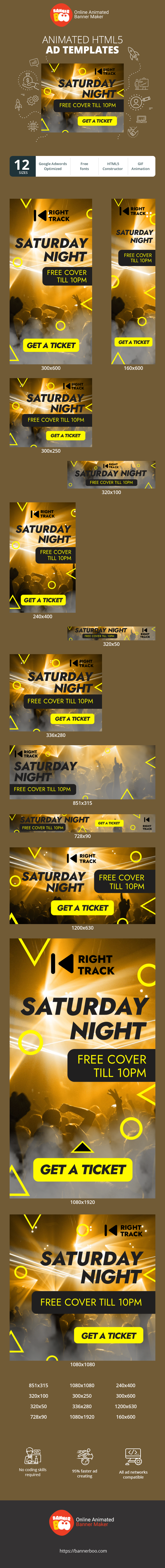 Szablon reklamy banerowej — Sobota Wieczór — Wstęp Wolny do 22:00