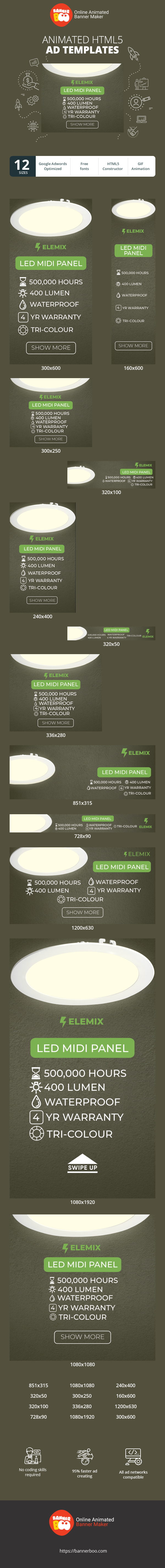 Szablon reklamy banerowej — LED-Midi-Panel — 500.000 Stunden 400 Lumen Wasserdicht Dreifarbiger