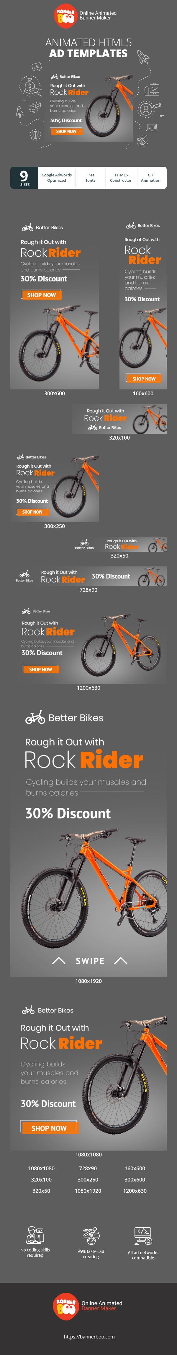 Banner ad template — Rough It Out With Rock Rider — Cycling Builds Your Muscles And Burns Calories