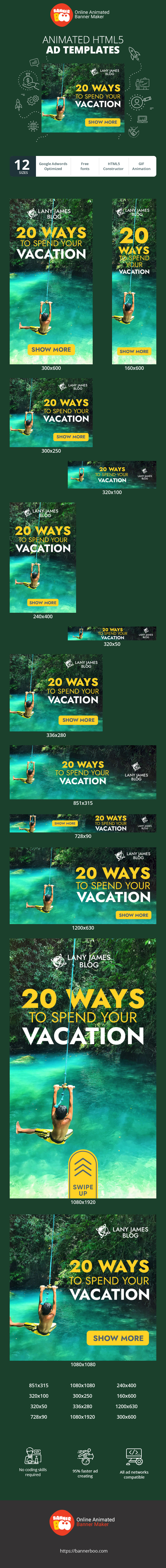Banner ad template — 20 Ways To Spend Your Vacation — Lifestyle Blog