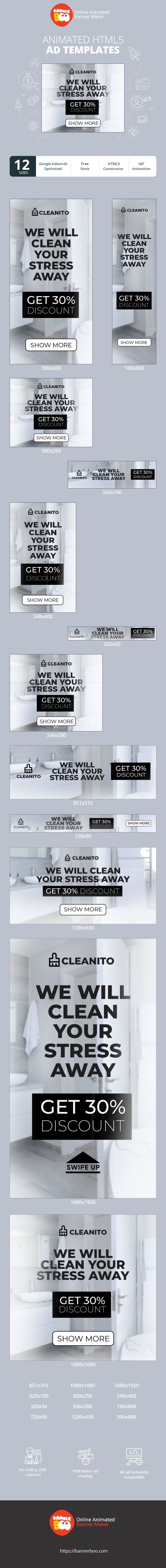 Szablon reklamy banerowej — We Will Clean Your Stress Away — Get 30% Discount