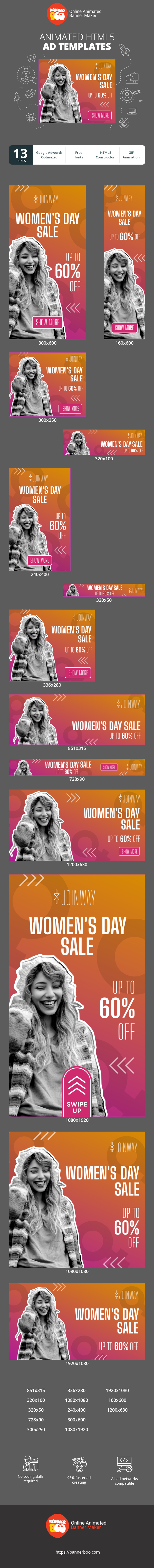 Banner ad template — Women's Day Sale — Up To 60% Off