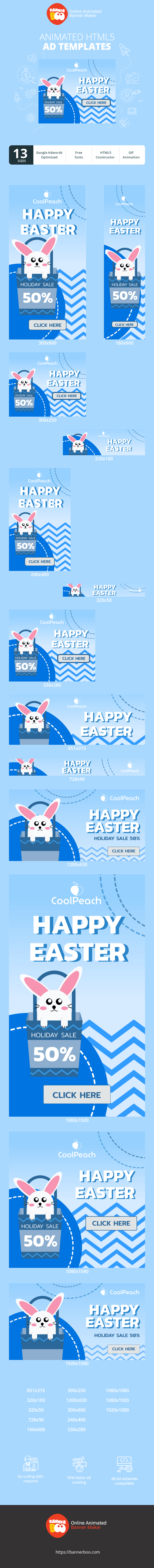 Banner ad template — Happy Easter — Holiday Sale 50%