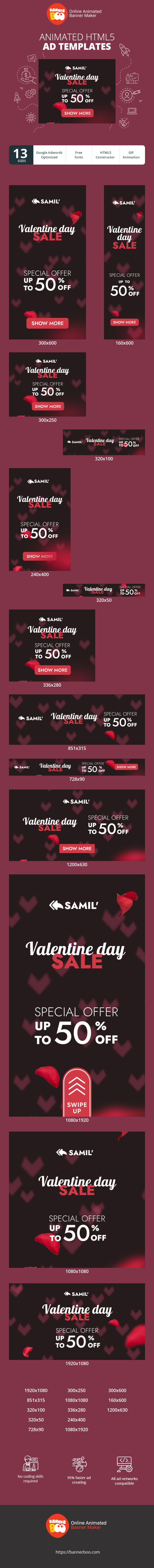 Szablon reklamy banerowej — Valentine's Day Sale — Special Offer Up To 50% Off