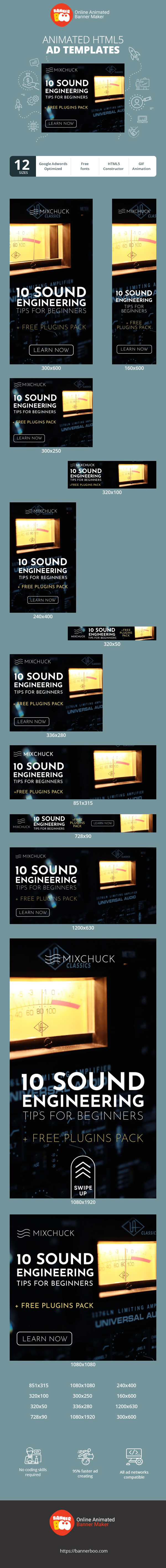Banner ad template — 10 Sound Engineering Tips For Beginners — Free Plugins Pack