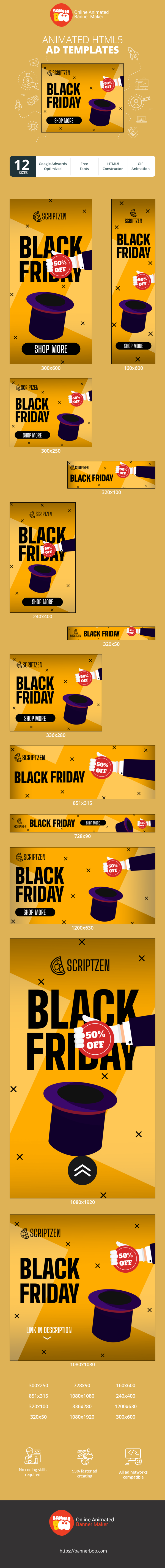 Szablon reklamy banerowej — Black Friday — 50% Magic Hat