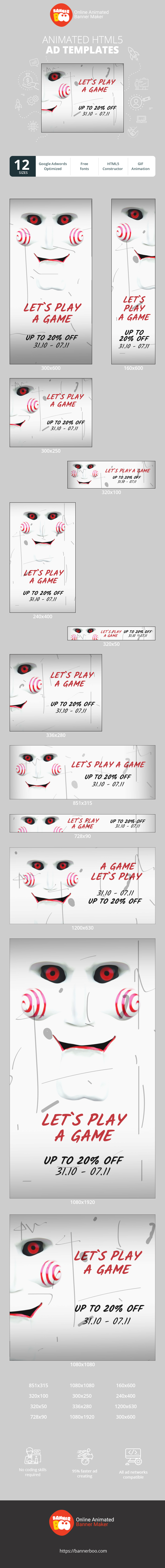 Banner ad template — Let`s Play Game — Up To 20% Off 31.10 - 07.01