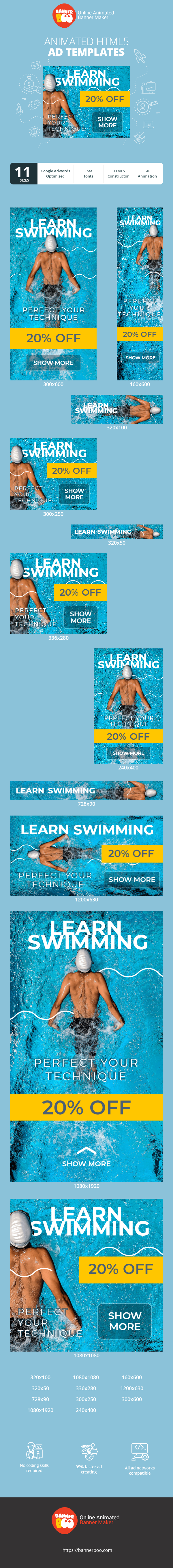 Banner ad template — Learn Swimming — Perfect Your Technique 20% Off