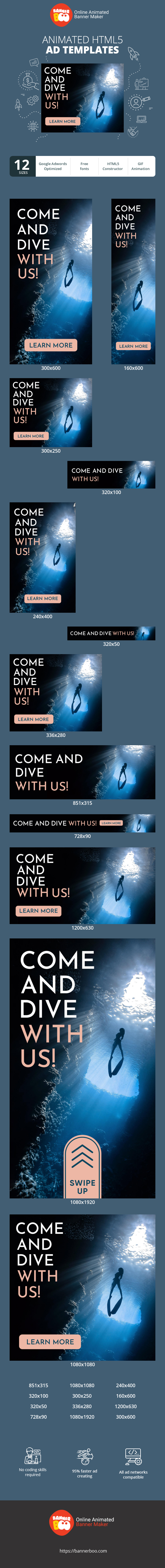 Banner ad template — Come And Dive With Us — Travel Agency