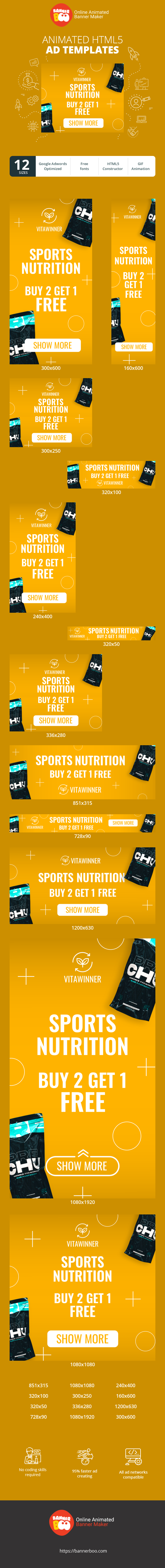 Szablon reklamy banerowej — Odżywianie sportowe — Kup 2, odbierz 1 gratis