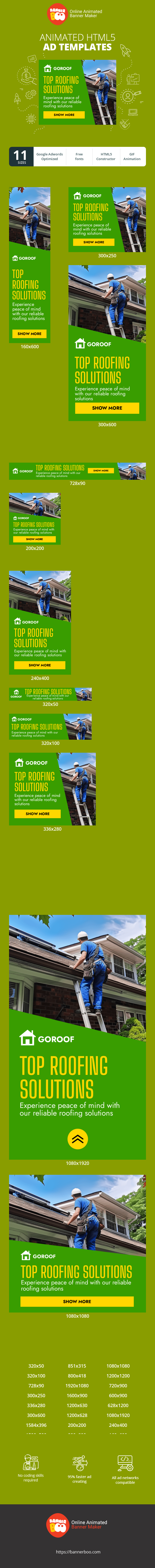 Banner ad template — Top Roofing Solutions — Experience Peace Of Mind With Our Reliable Roofing Solutions