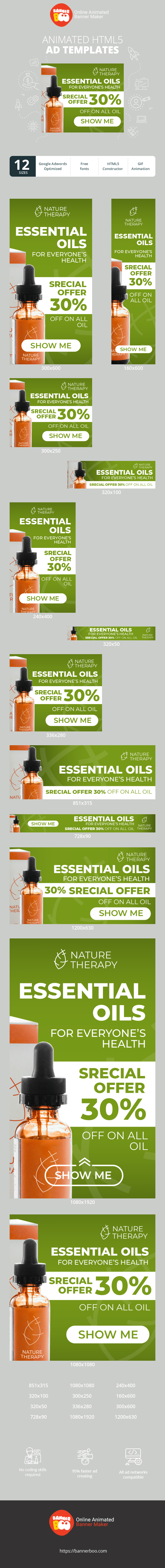 Szablon reklamy banerowej — Essential Oils For Everyones Health — Special Offer 30% Off On All Oil