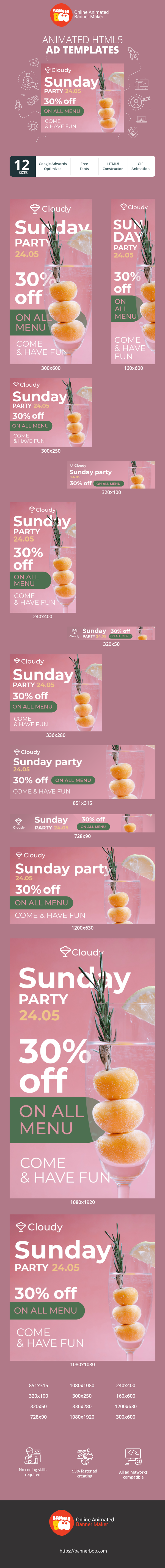 Banner ad template — Sunday Party — 30% Off On All Menu Come & Have Fun