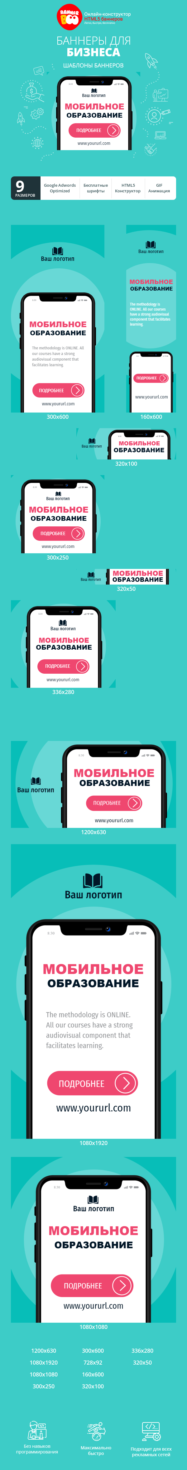 Шаблон рекламного баннера — Мобильное образование в твоем смартфоне