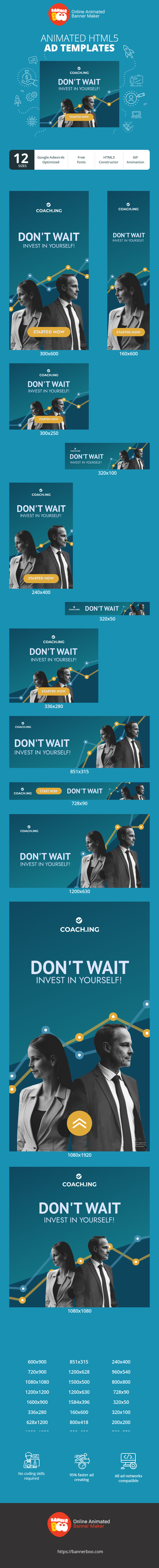 Banner ad template — Don't wait, invest in yourself! — Coach