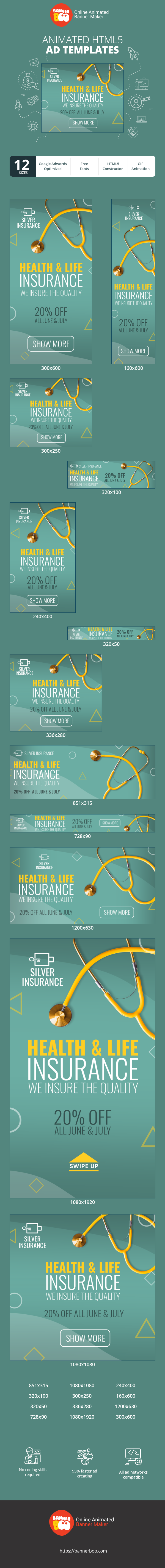 Banner ad template — Health & Life Insurance We Insure The Quality — 20% Off All June & July