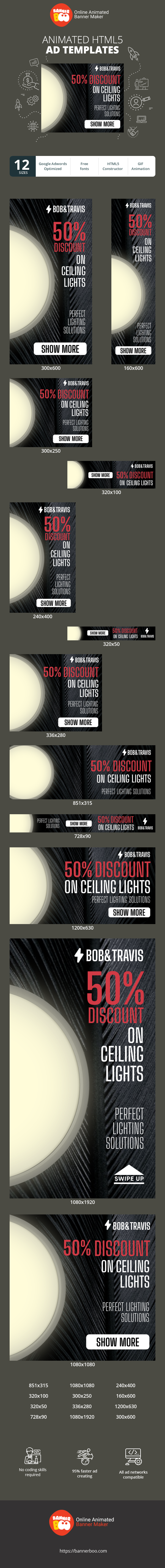 Banner ad template — 50% Discount On Ceiling Lights — Perfect Lighting Solutions