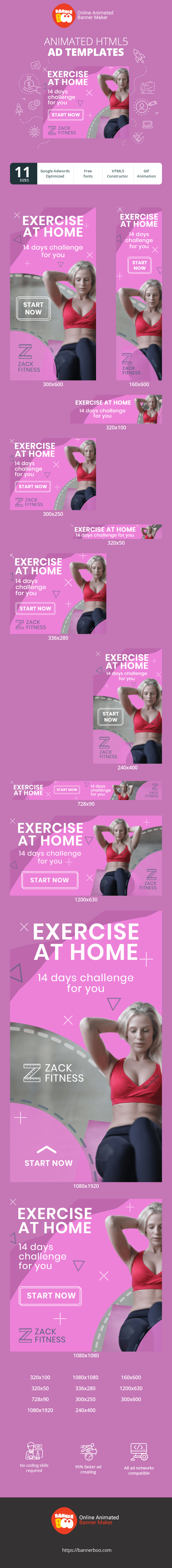 Banner ad template — Exercise At Home — 14 Days Challenge For You