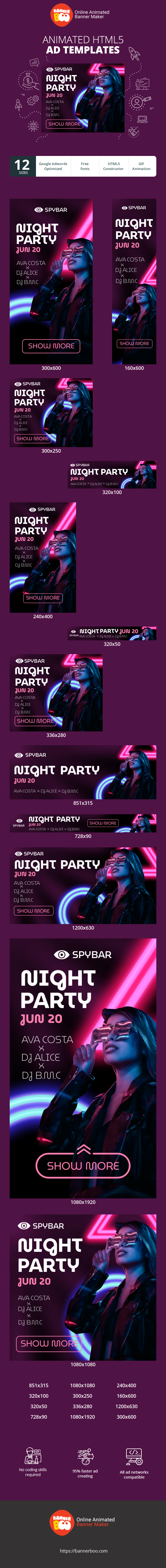 Szablon reklamy banerowej — Night Party — Jun 20 Ava Costa Dj Alice Dj BMC