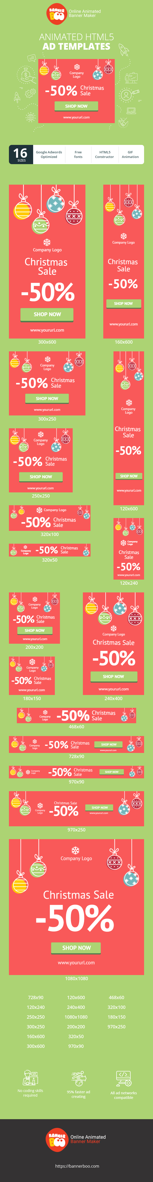 Шаблон рекламного банера — Christmas Sale -50% — Shop Now!
