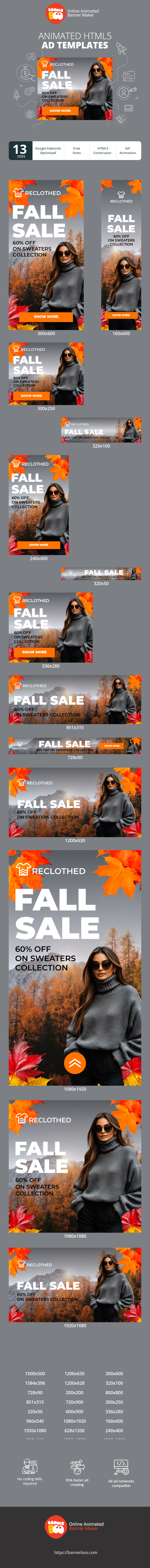 Banner ad template — Fall Sale — 60% Off On Sweater Collection