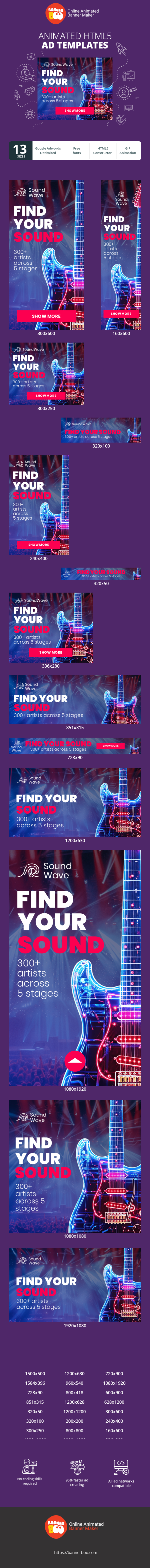 Szablon reklamy banerowej — Find Your Sound — 300+ Artists Across 5 Stages
