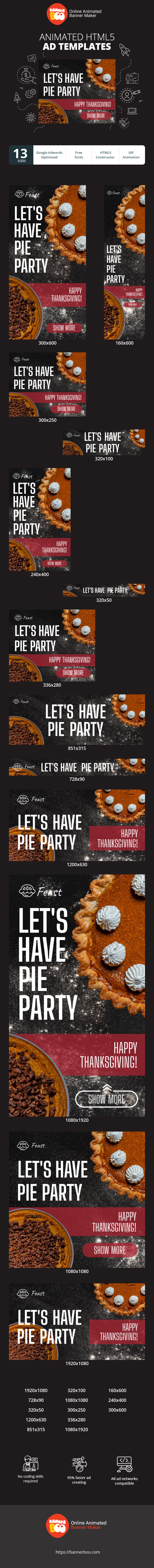 Szablon reklamy banerowej — Let's Have Pie Party —Happy Thanksgiving