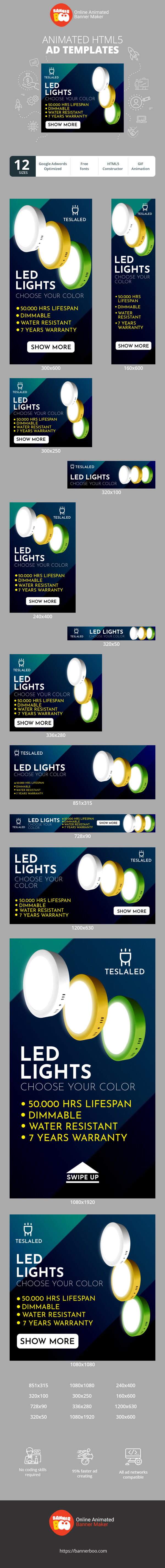 Banner ad template — Led Lights — Choose Your Color — 50.000 HRS Lifespan Dimmable Water Resistant