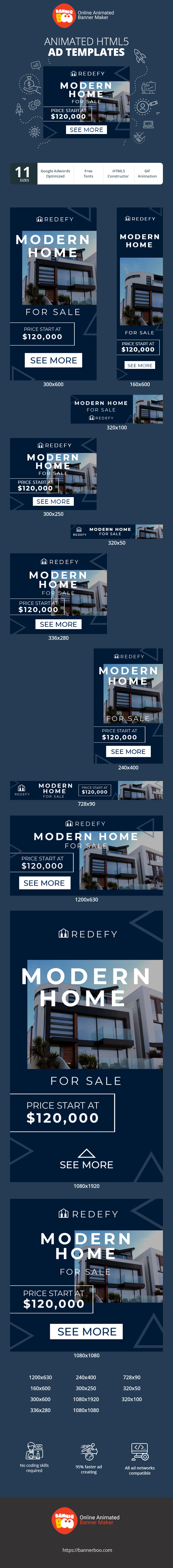 Шаблон рекламного банера — Modern Home — For Sale Price Start At $120000