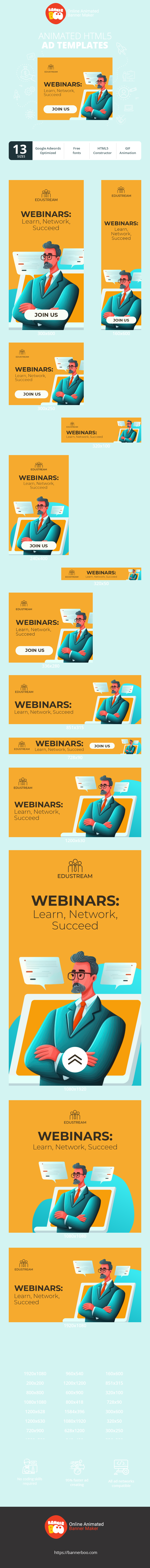 Шаблон рекламного банера — Webinars — Learn, Network, Succeed