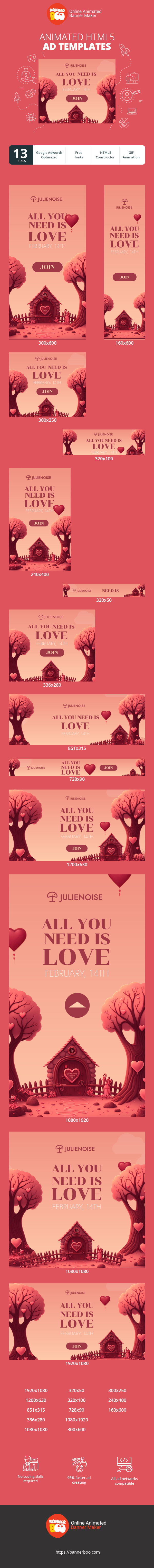 Banner ad template — All You Need Is Love — February, 14th