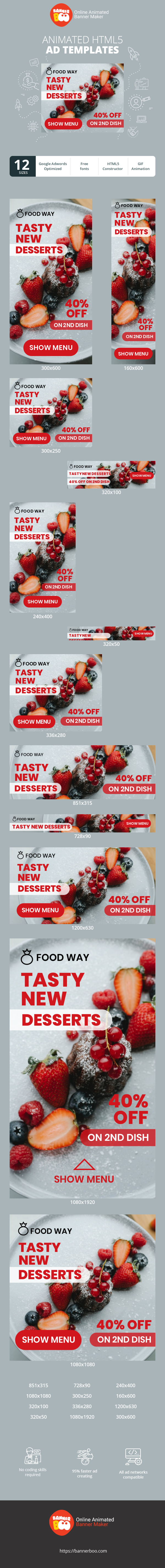 Banner ad template — Tasty New Desserts — 40% Off On 2nd Dish