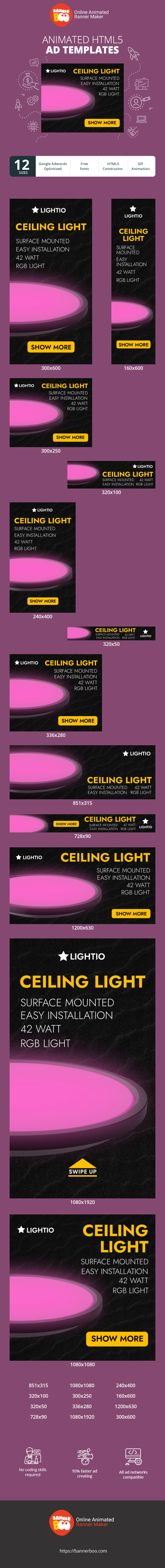 Banner ad template — Ceiling Light — Surface Mounted Easy Installation 42 Watt RGB Light