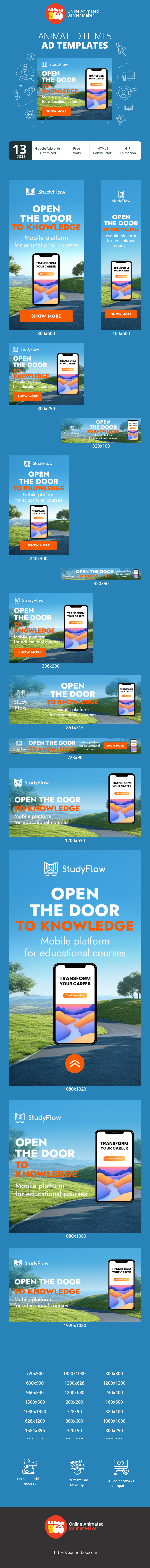 Szablon reklamy banerowej — Open The Door To Knowledge — Mobile Platform For Educational Courses
