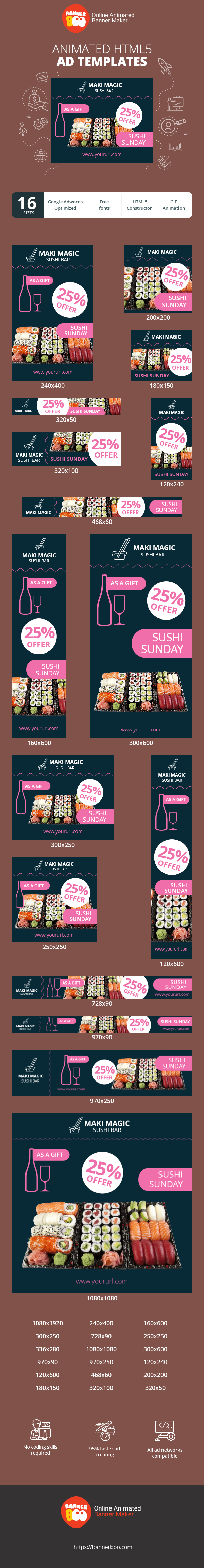 Banner ad template — Sushi Sunday — 25% Offer Wine As A Gift