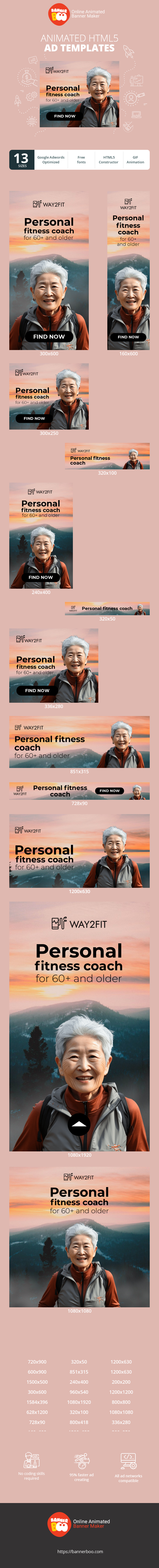 Шаблон рекламного банера — Personal Fitness Coach — For 60+ And Older